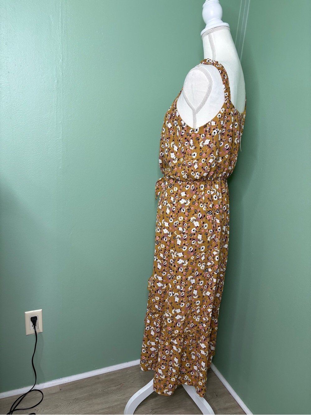 Sienna Sky Mustard Floral Maxi Dress with Tie Waist - Picture 4 of 8
